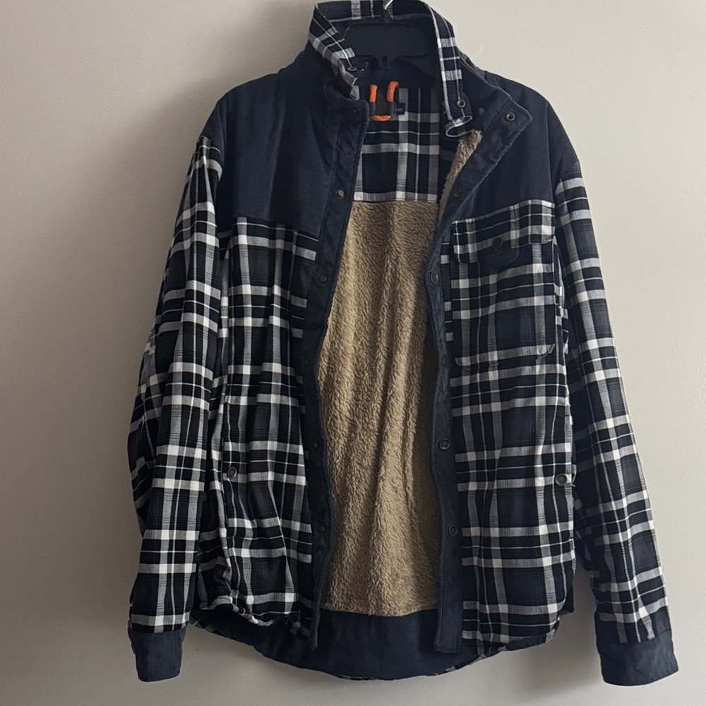 Men's Black and Tan Plaid Heavy Jacket